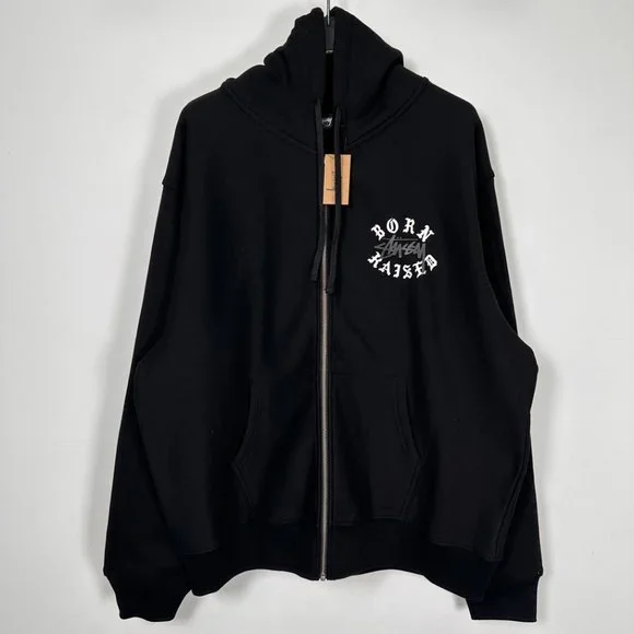 STUSSY x BORN x RAISED joint series FW23 letter LOGO zipper hoodie